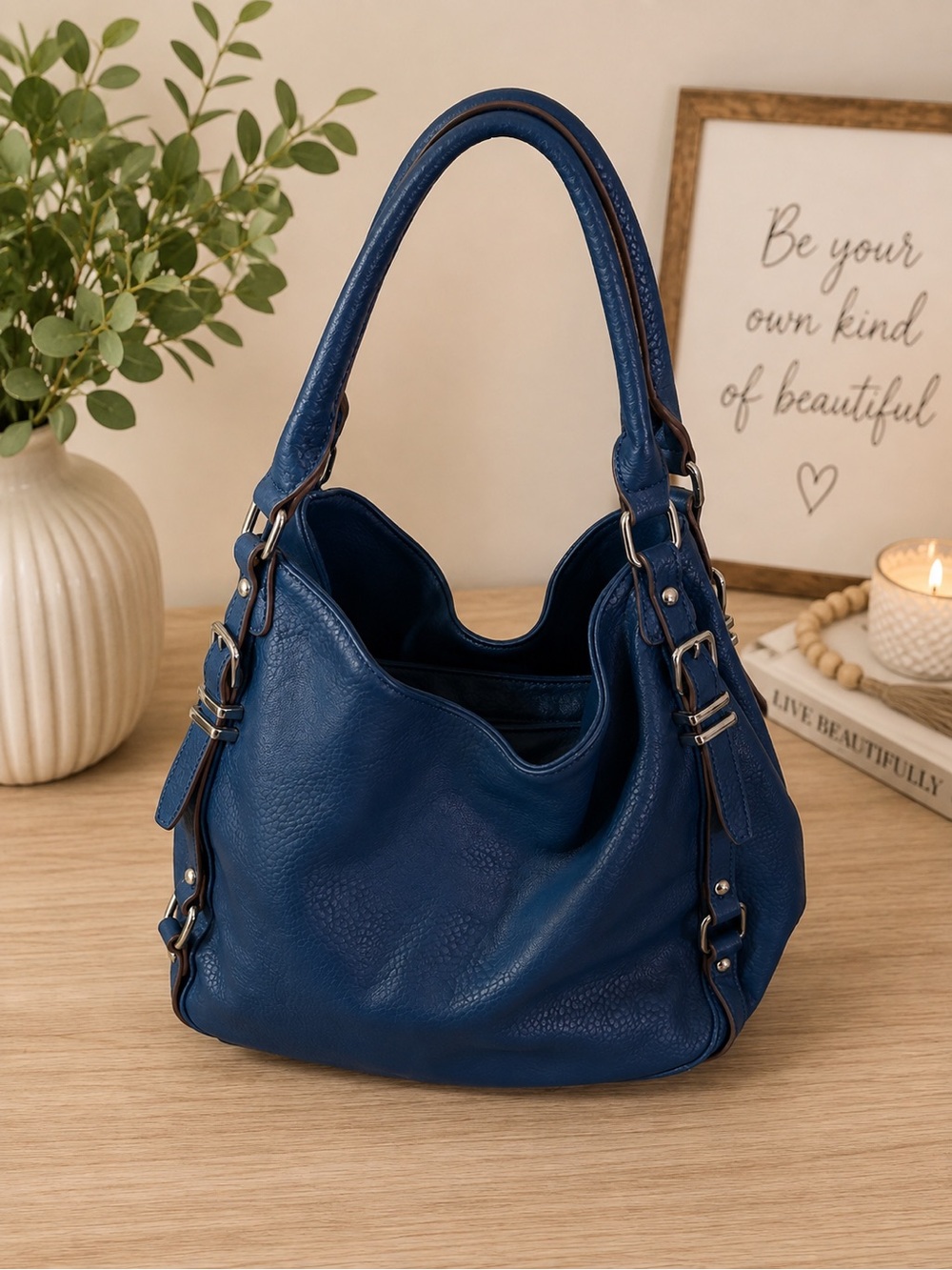Classic Structured Shoulder Bag - Navy Blue